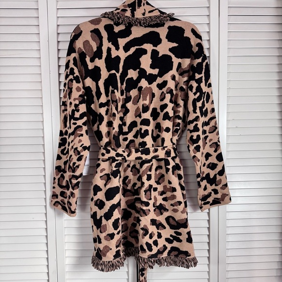 Chico’s Animal Print Fringe Cardigan Brown Metallic Mobwife Size 3 (XL/16) NWT - Picture 9 of 15